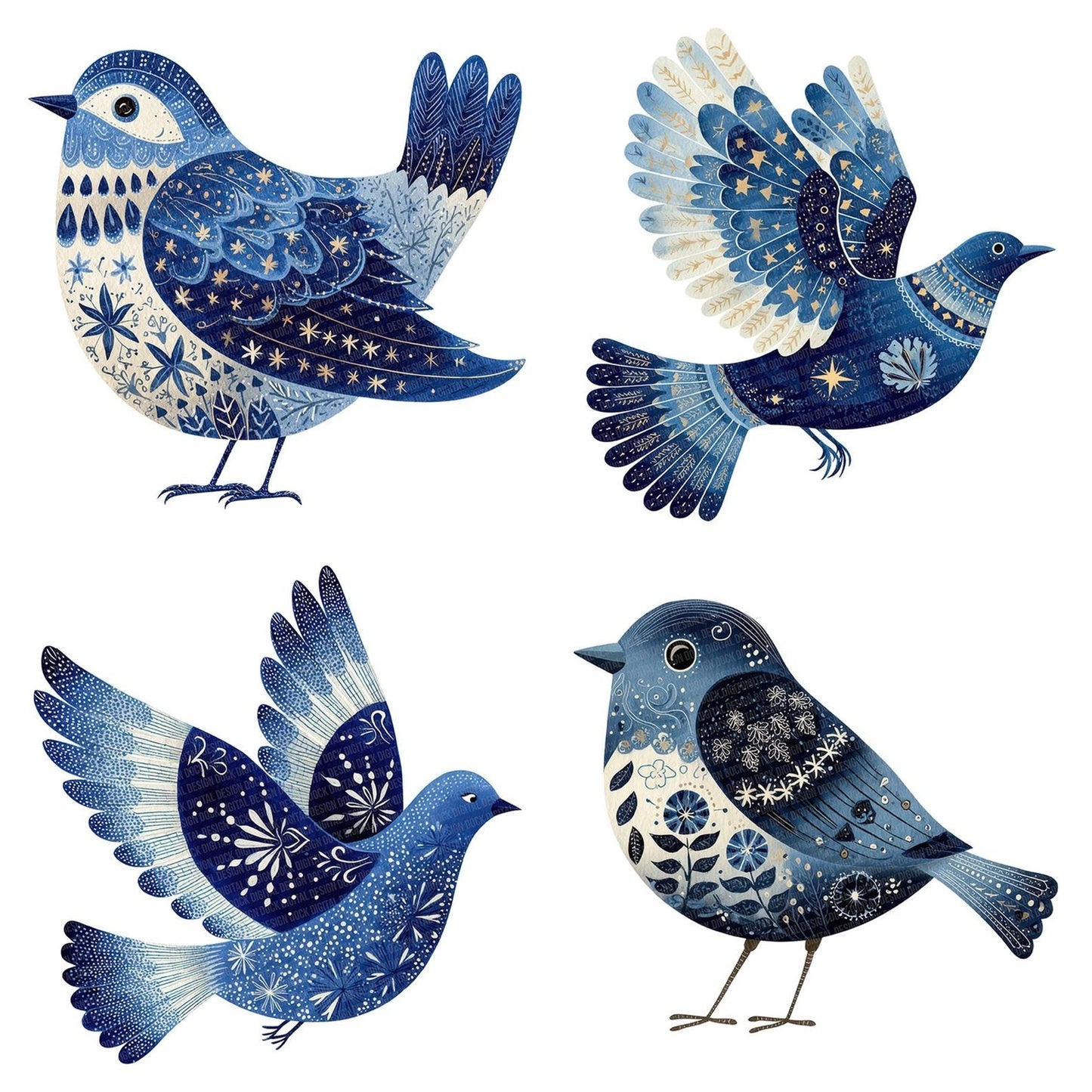 Folk Art Star Christmas Bird Clipart Set (DDD005527)
