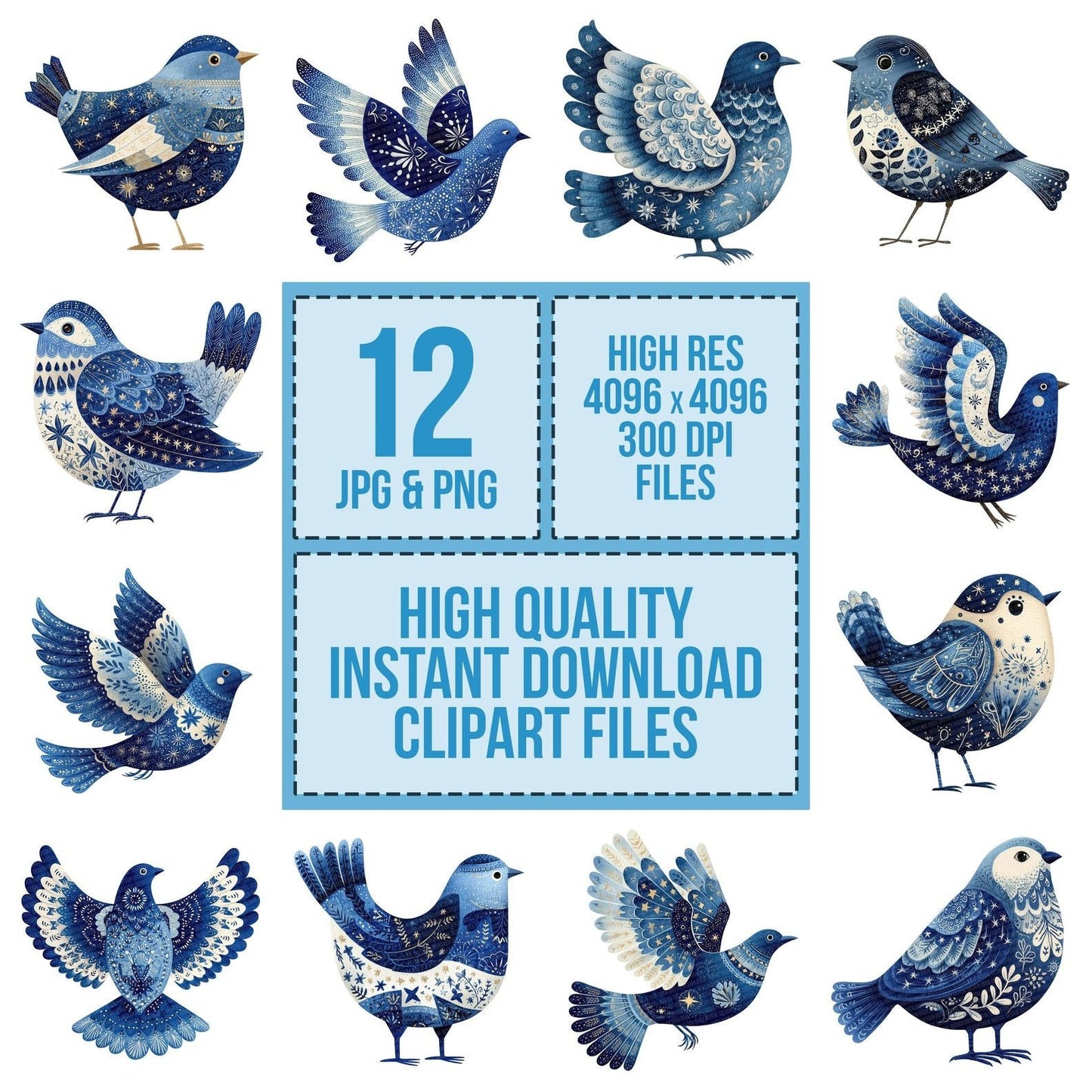 Folk Art Star Christmas Bird Clipart Set (DDD005527)