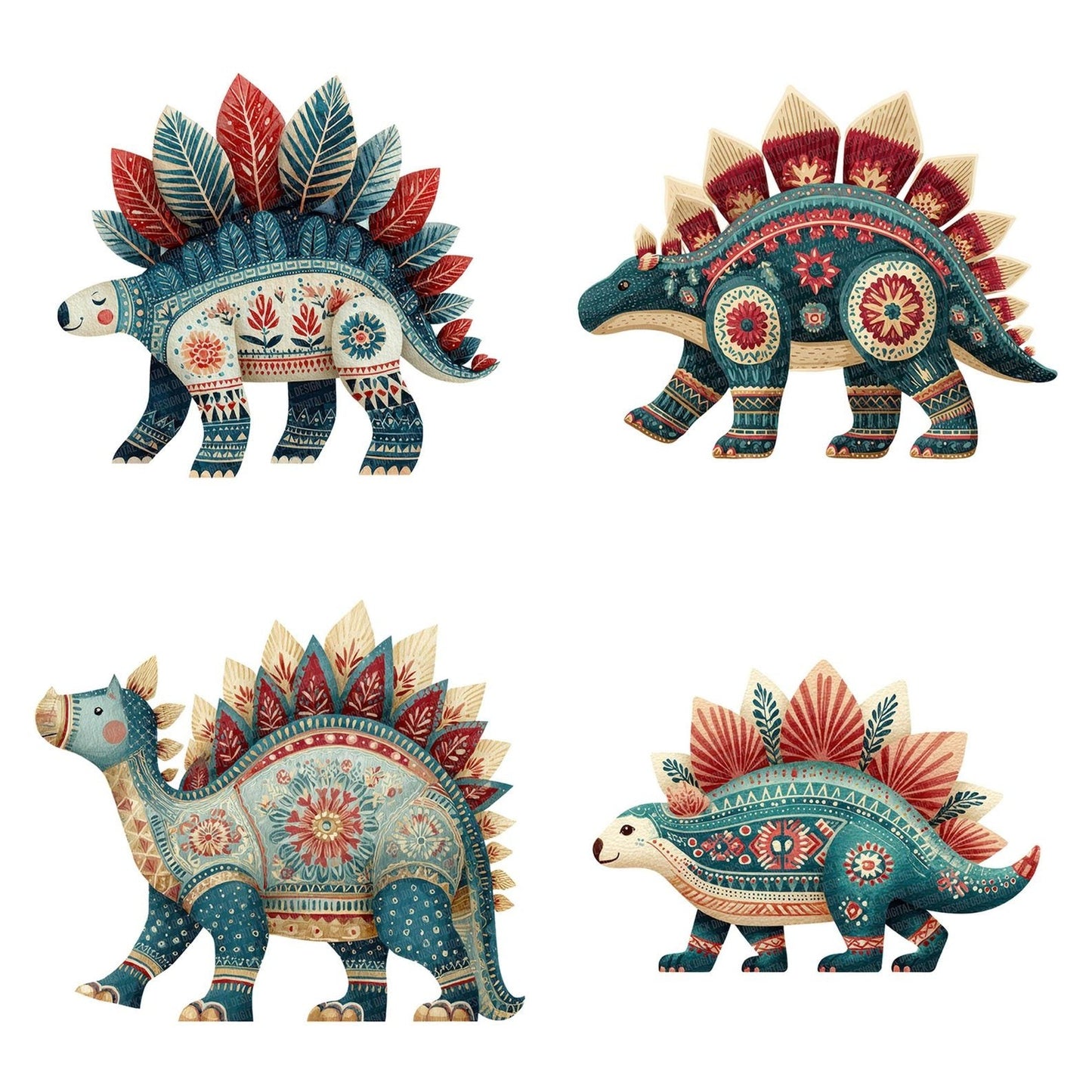 Folk Art Stegosaurus Clipart Set (DDD005528)