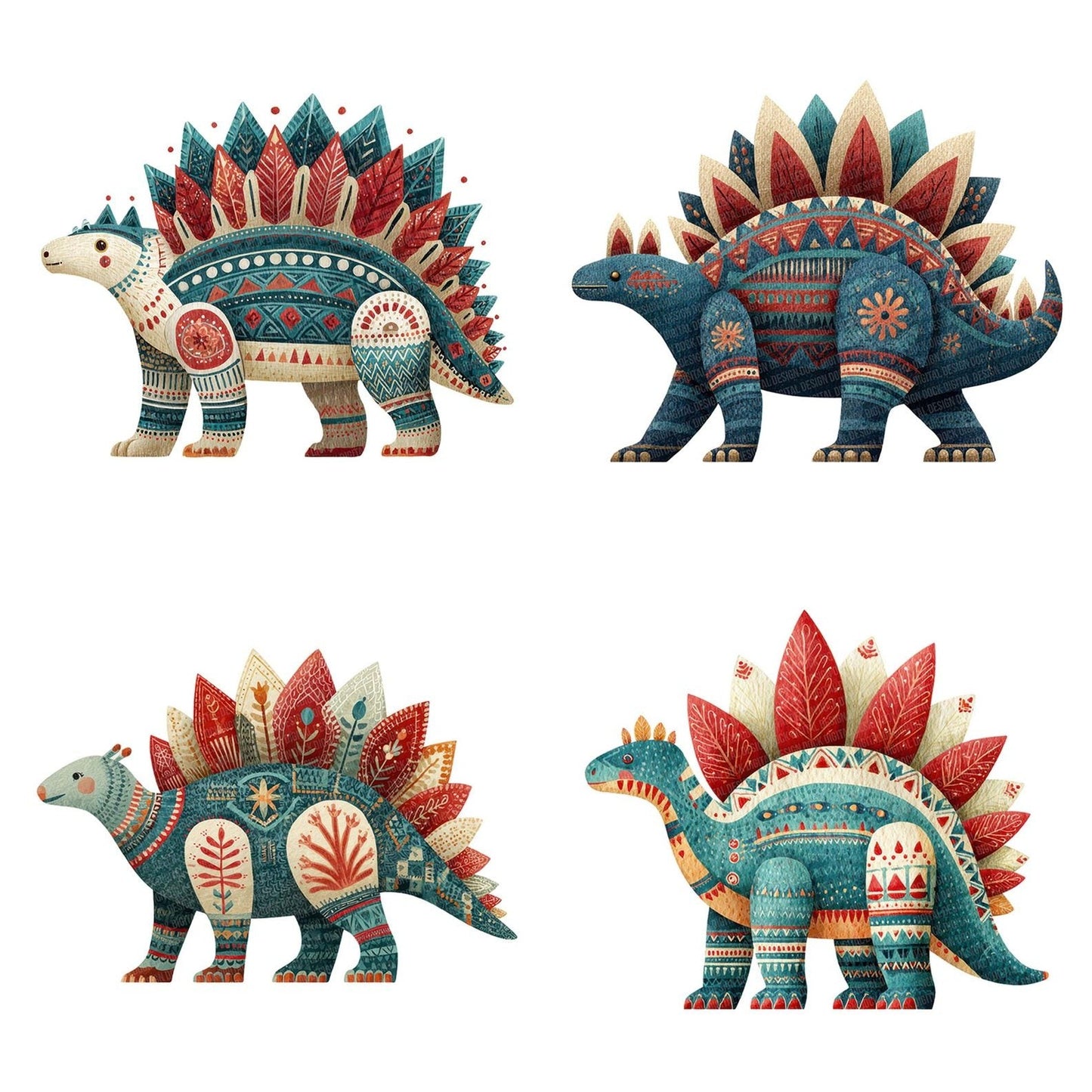 Folk Art Stegosaurus Clipart Set (DDD005528)