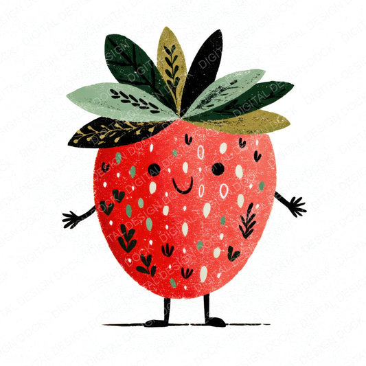 Folk Art Strawberry Character Clipart Set (DDD008464)