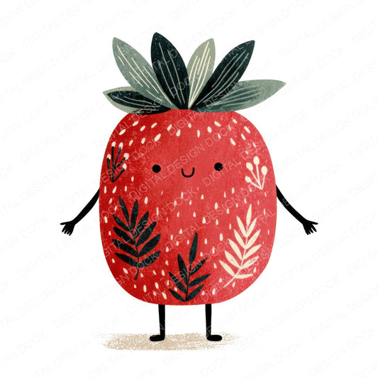 Folk Art Strawberry Character Clipart Set (DDD008464)