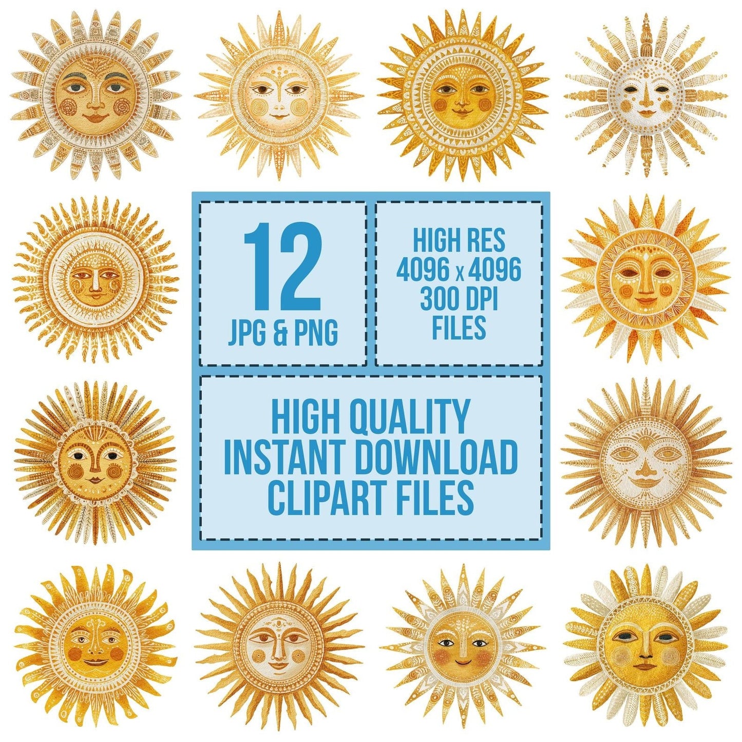 Folk Art Sun Clipart Set (DDD005529)