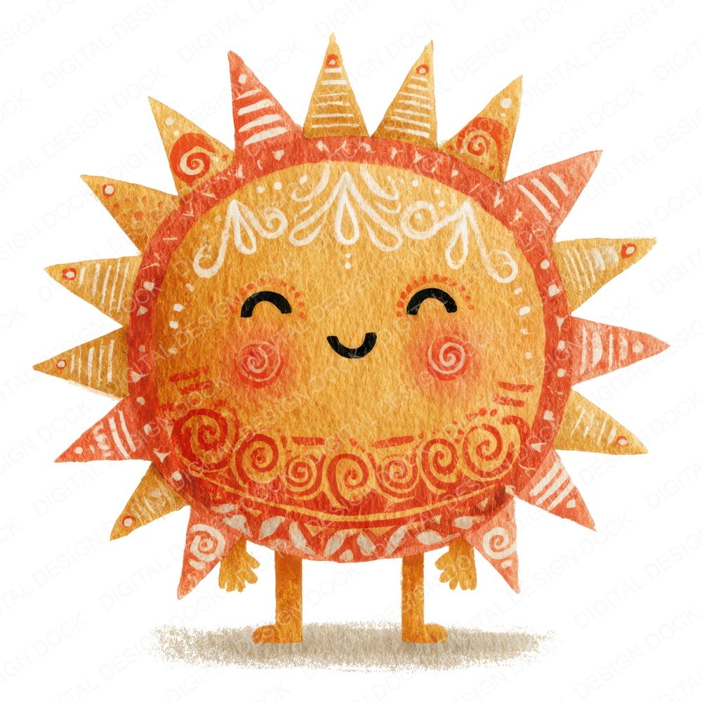 Folk Art Sun Character Clipart Set (DDD008465)