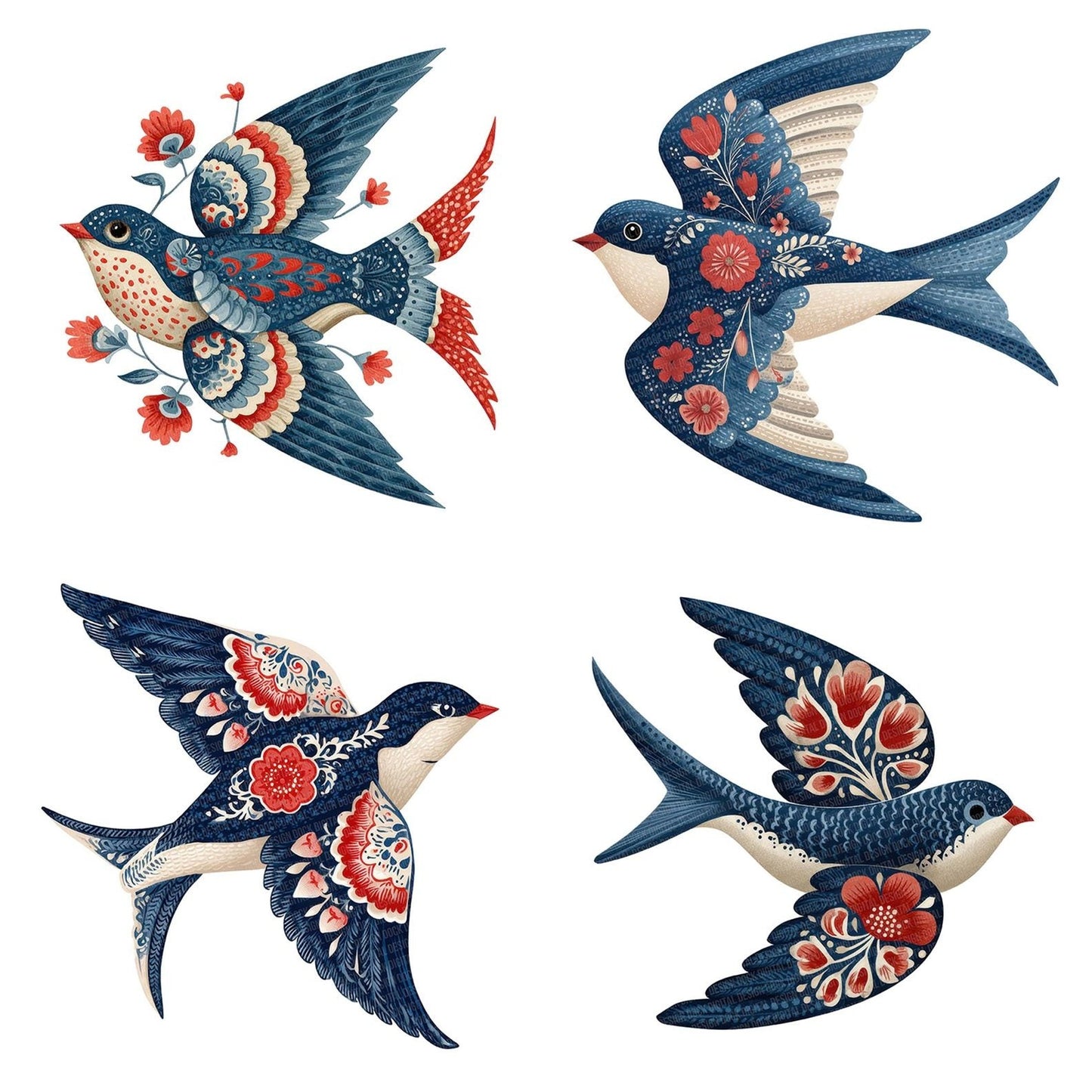 Folk Art Swallow Clipart Set (DDD005530)