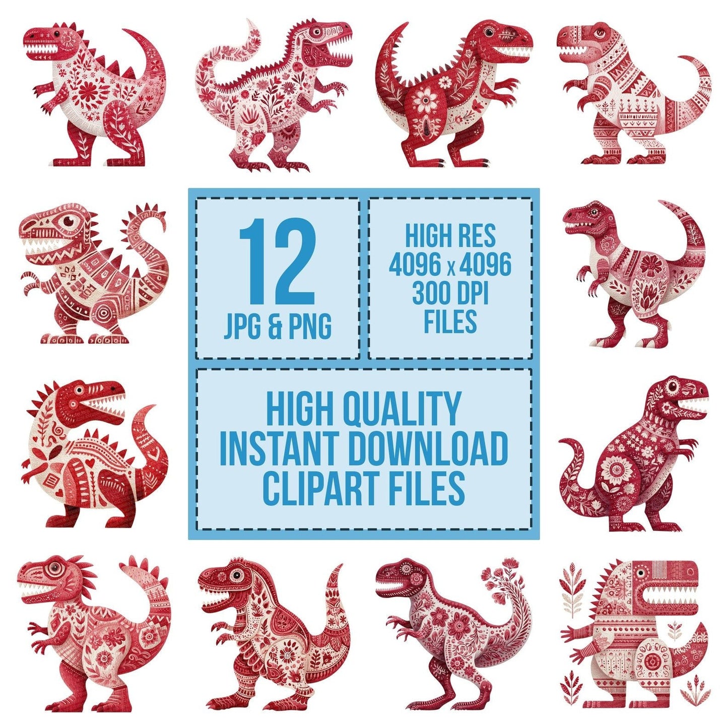 Folk Art T Rex Clipart Set (DDD005532)