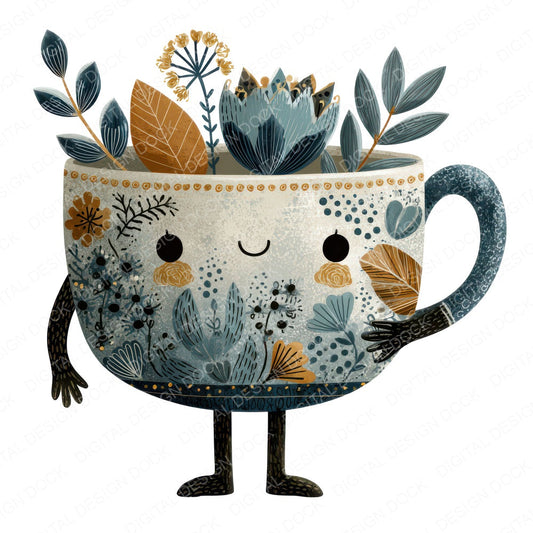 Folk Art Teacup Character Clipart Set (DDD008466)