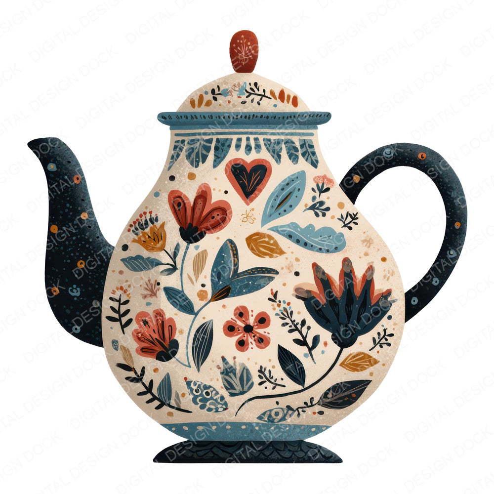 Folk Art Teapot Clipart Set (DDD008467)