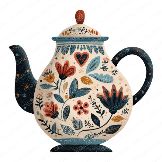 Folk Art Teapot Clipart Set (DDD008467)