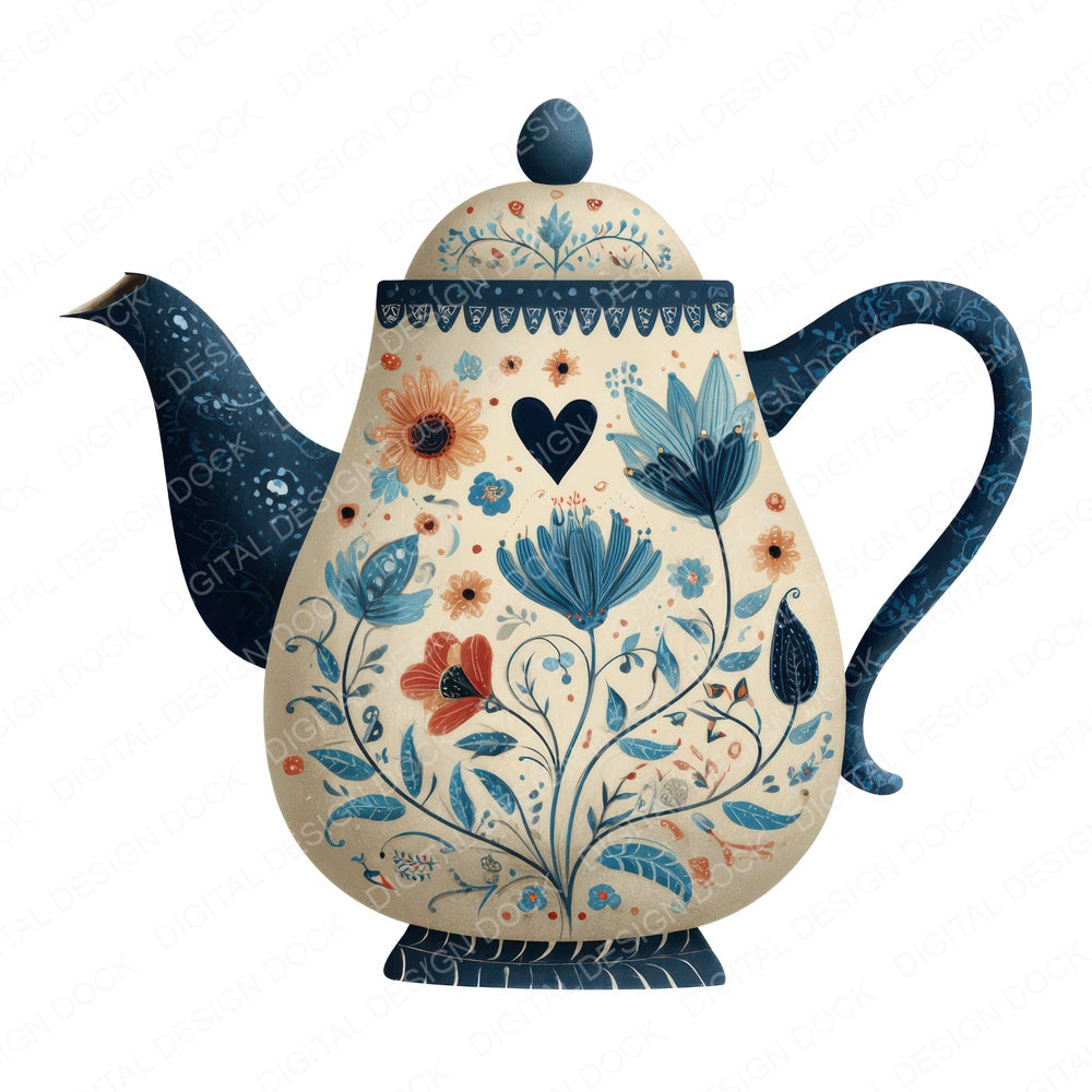 Folk Art Teapot Clipart Set (DDD008467)