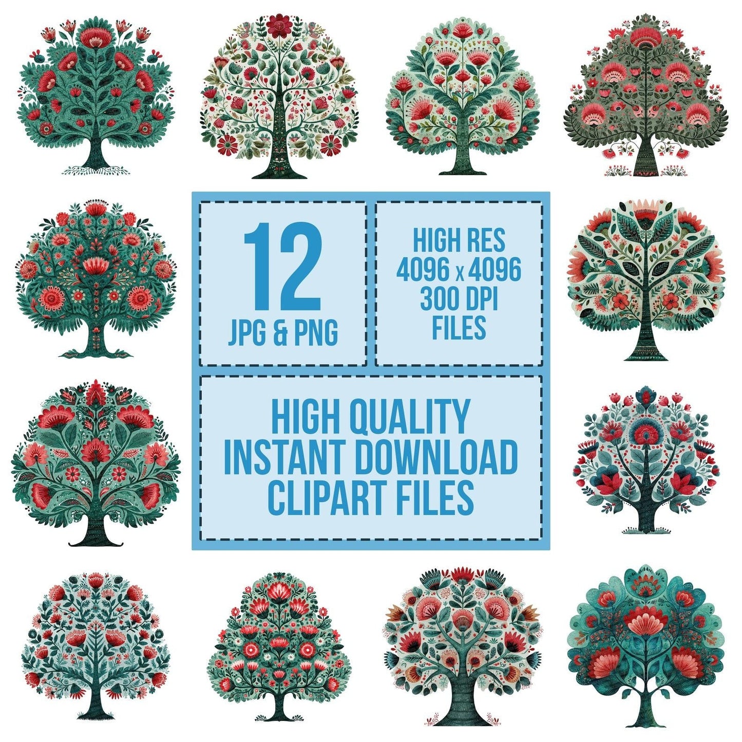 Folk Art Tree Clipart Set (DDD005533)