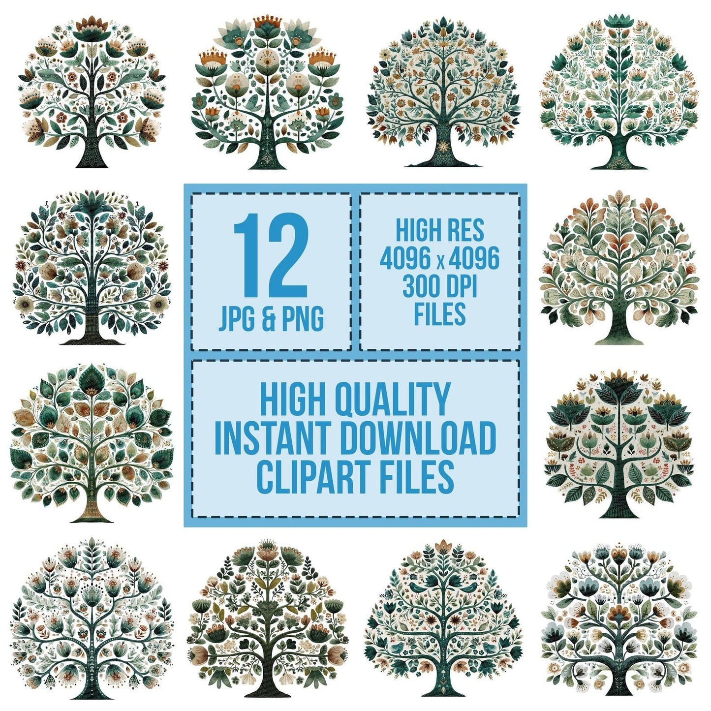 Folk Art Tree of Life Clipart Set (DDD005534)