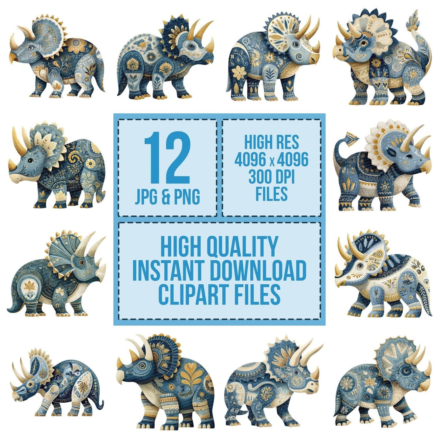 Folk Art Triceratops Clipart Set (DDD005535)