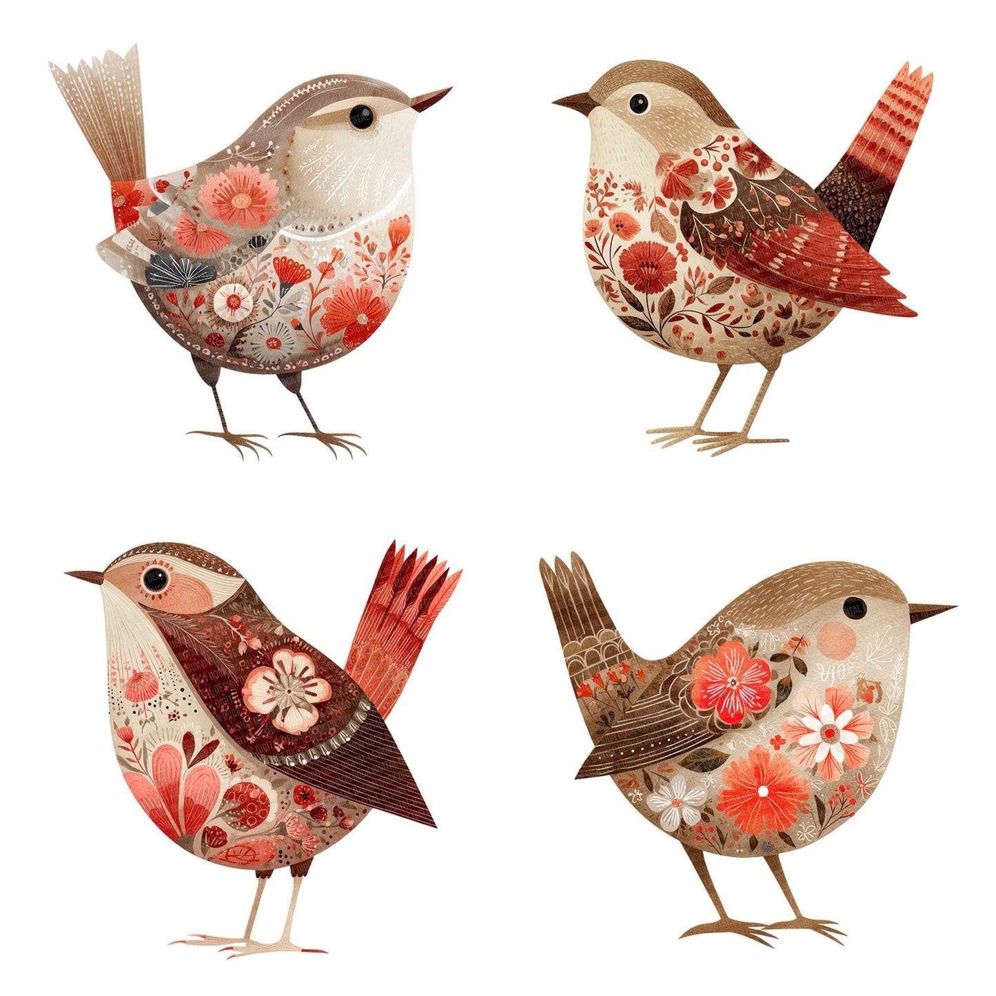 Folk Art Wren Clipart Set (DDD005539)