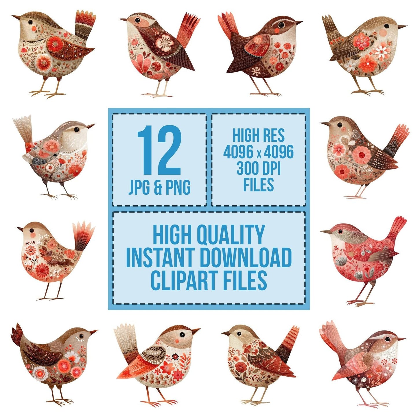 Folk Art Wren Clipart Set (DDD005539)