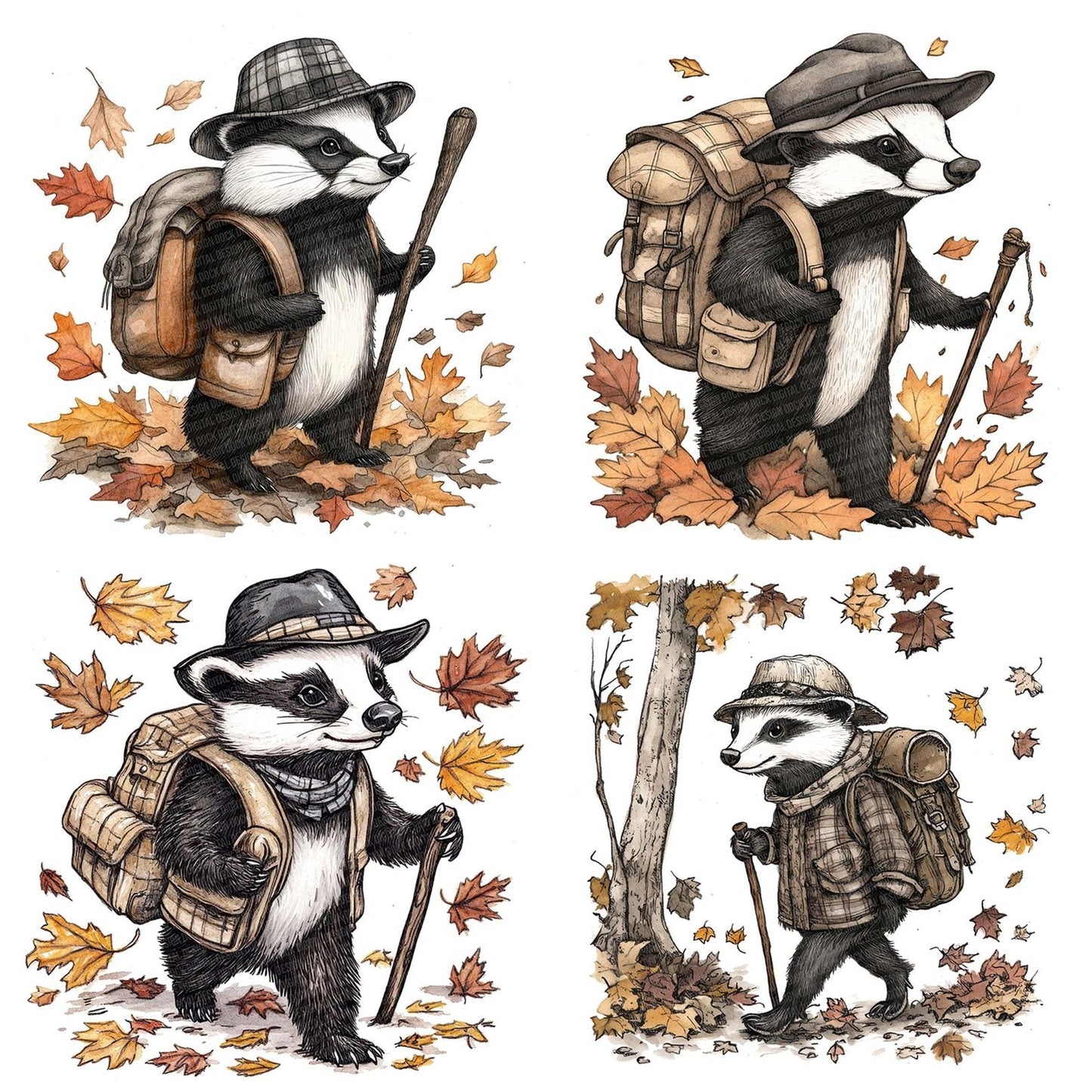 Folk Badger with Stick Clipart Set (DDD005540)
