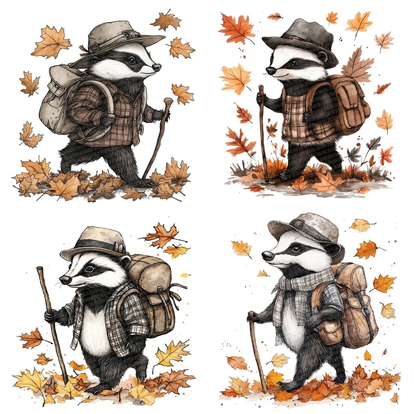 Folk Badger with Stick Clipart Set (DDD005540)