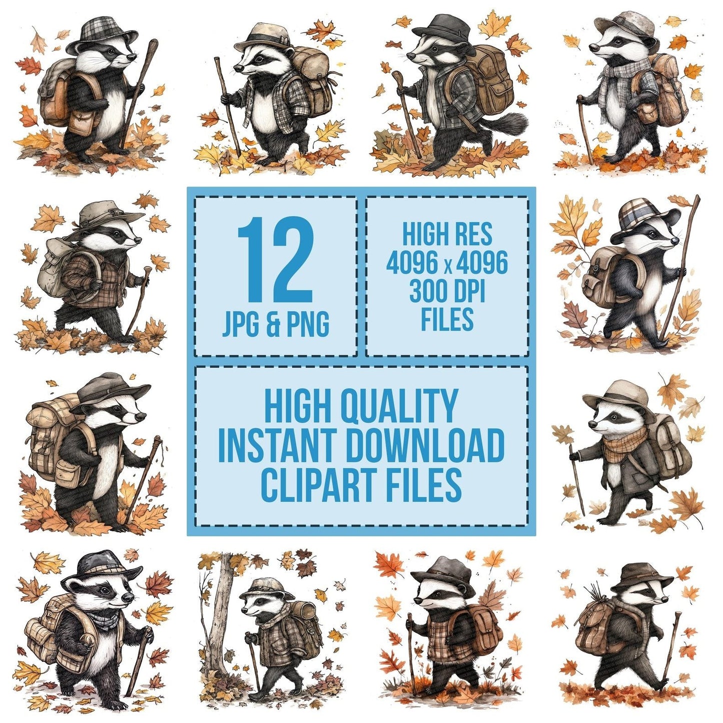 Folk Badger with Stick Clipart Set (DDD005540)