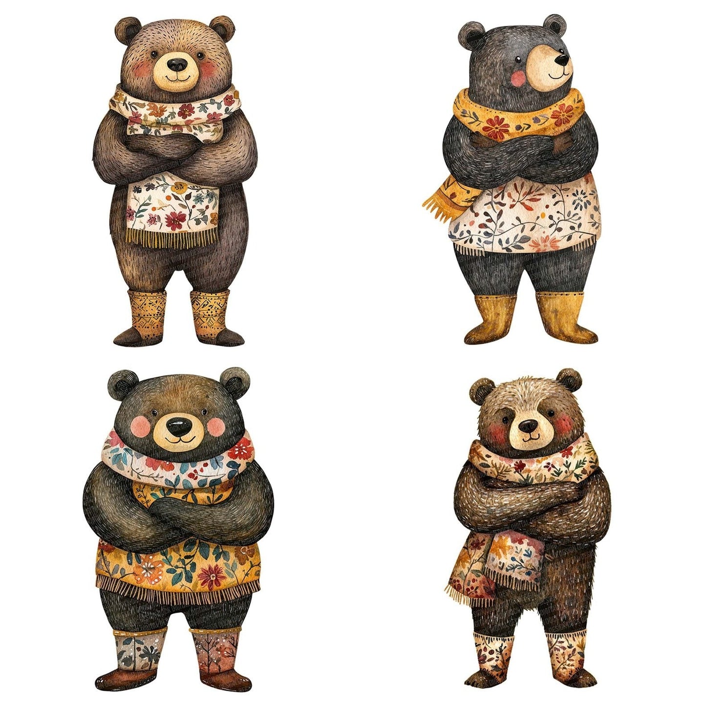Folk Bear in Scarf Clipart Set (DDD005541)