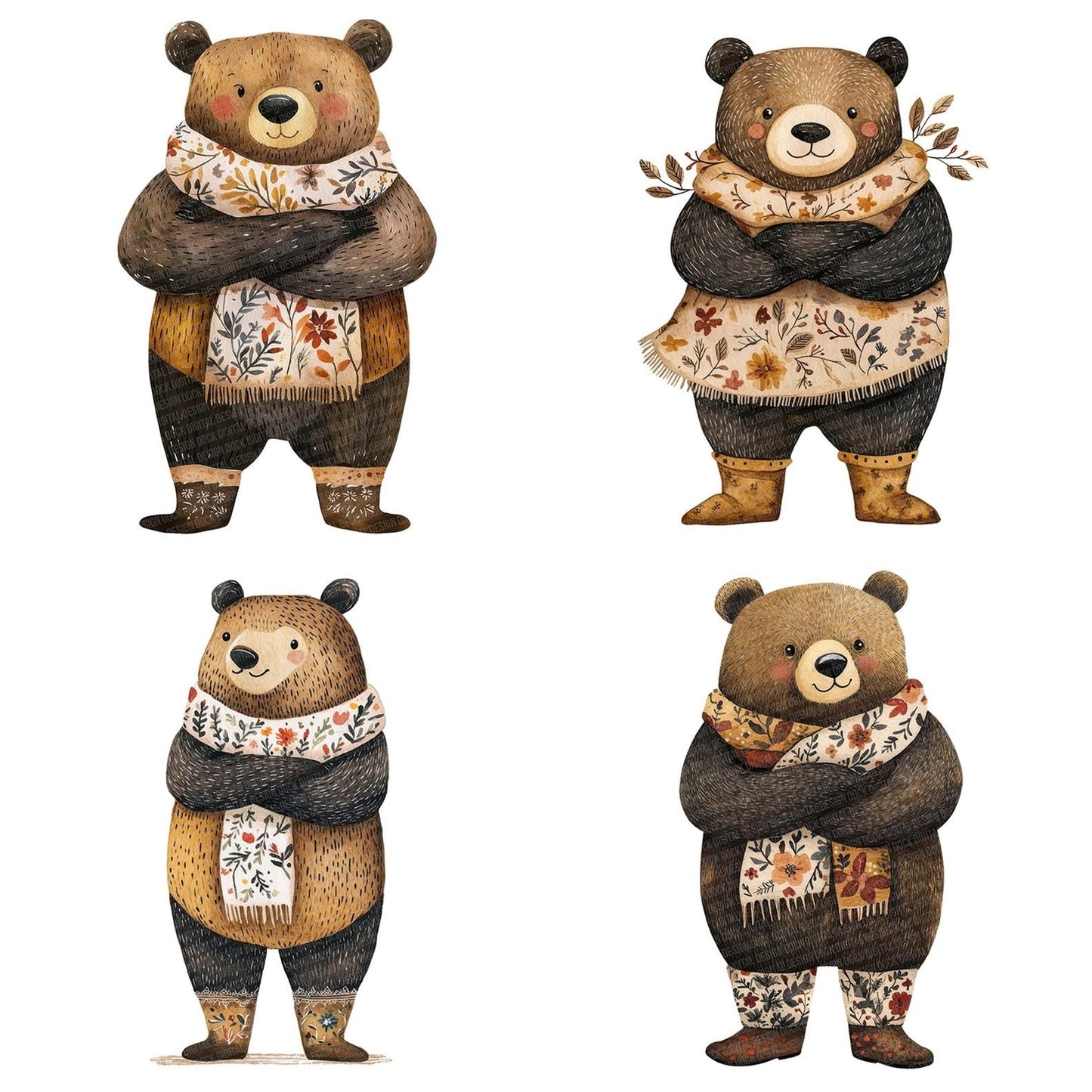 Folk Bear in Scarf Clipart Set (DDD005541)