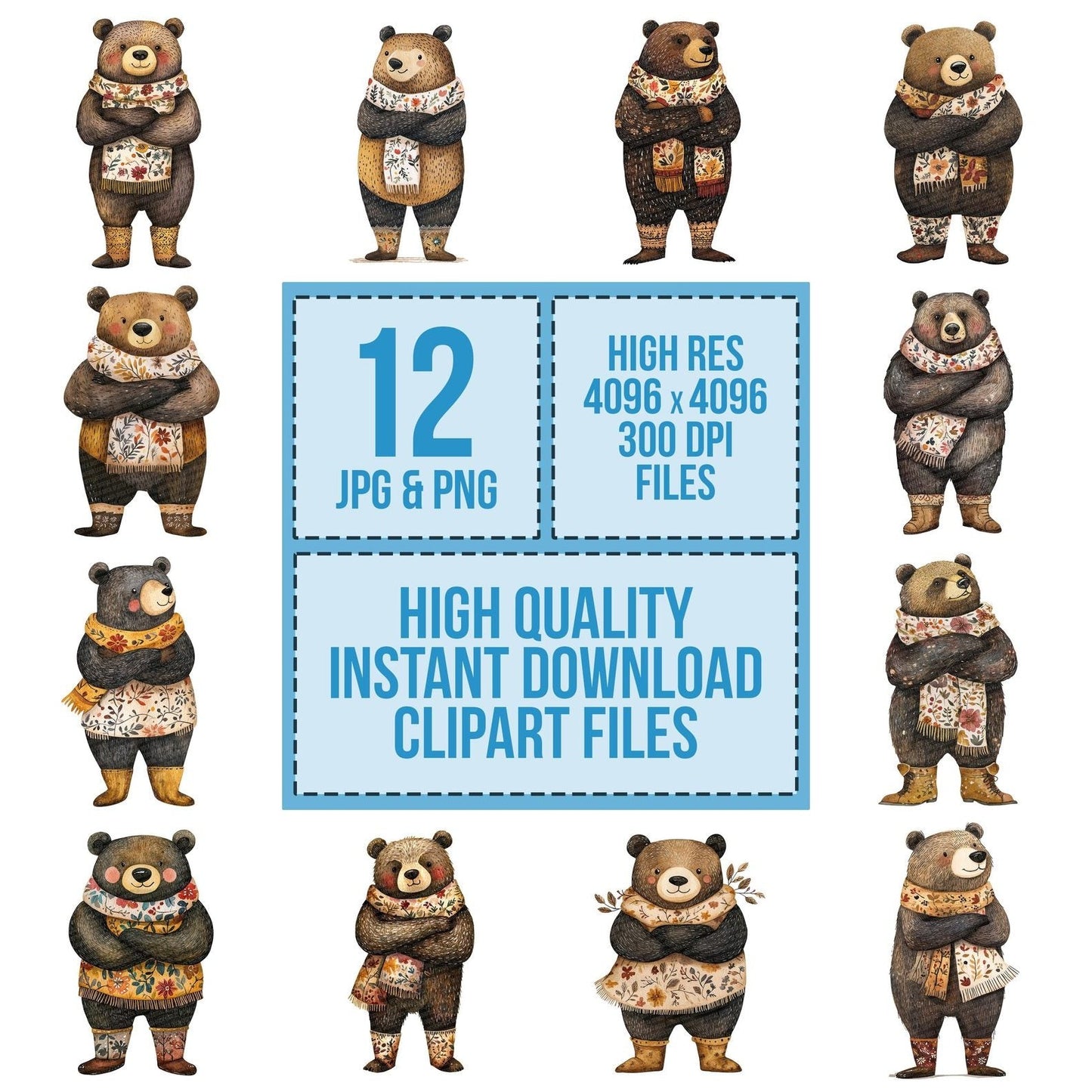Folk Bear in Scarf Clipart Set (DDD005541)