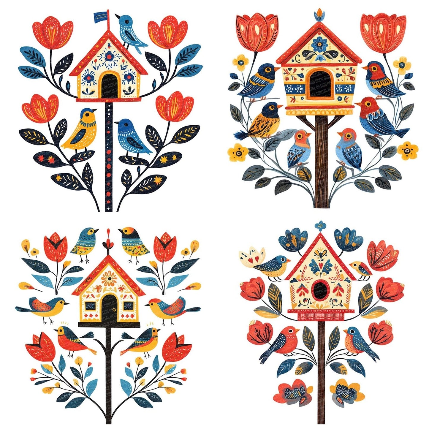 Folk Birdhouse Scene Clipart Set (DDD005546)