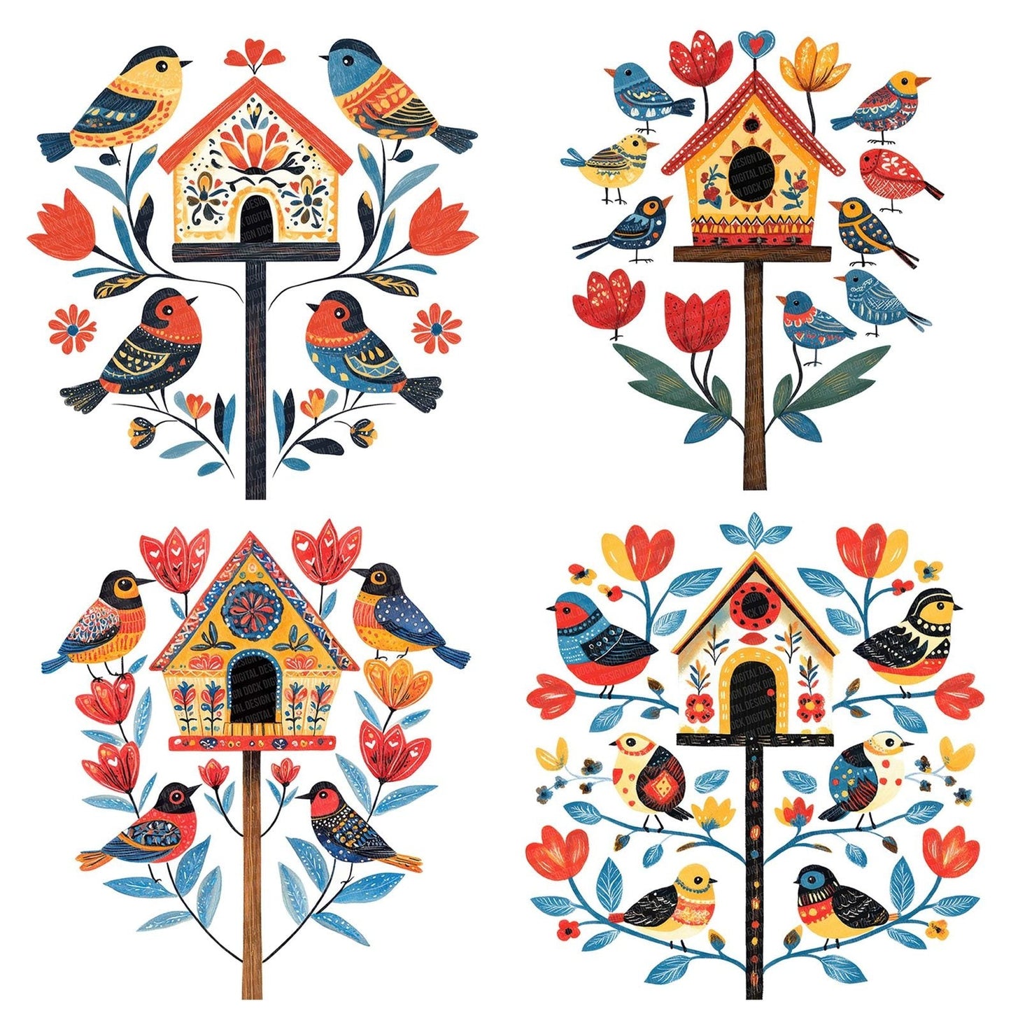 Folk Birdhouse Scene Clipart Set (DDD005546)