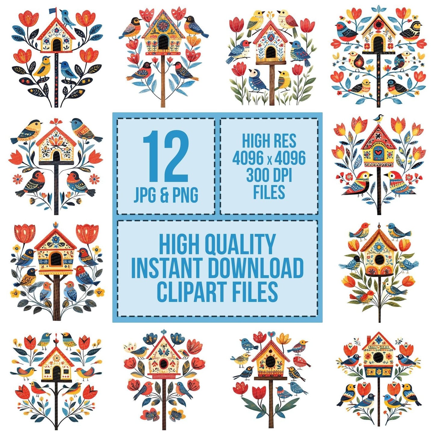 Folk Birdhouse Scene Clipart Set (DDD005546)
