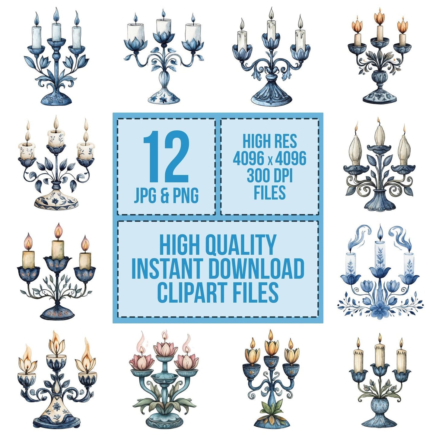 Folk Candle Holder Clipart Set (DDD005547)