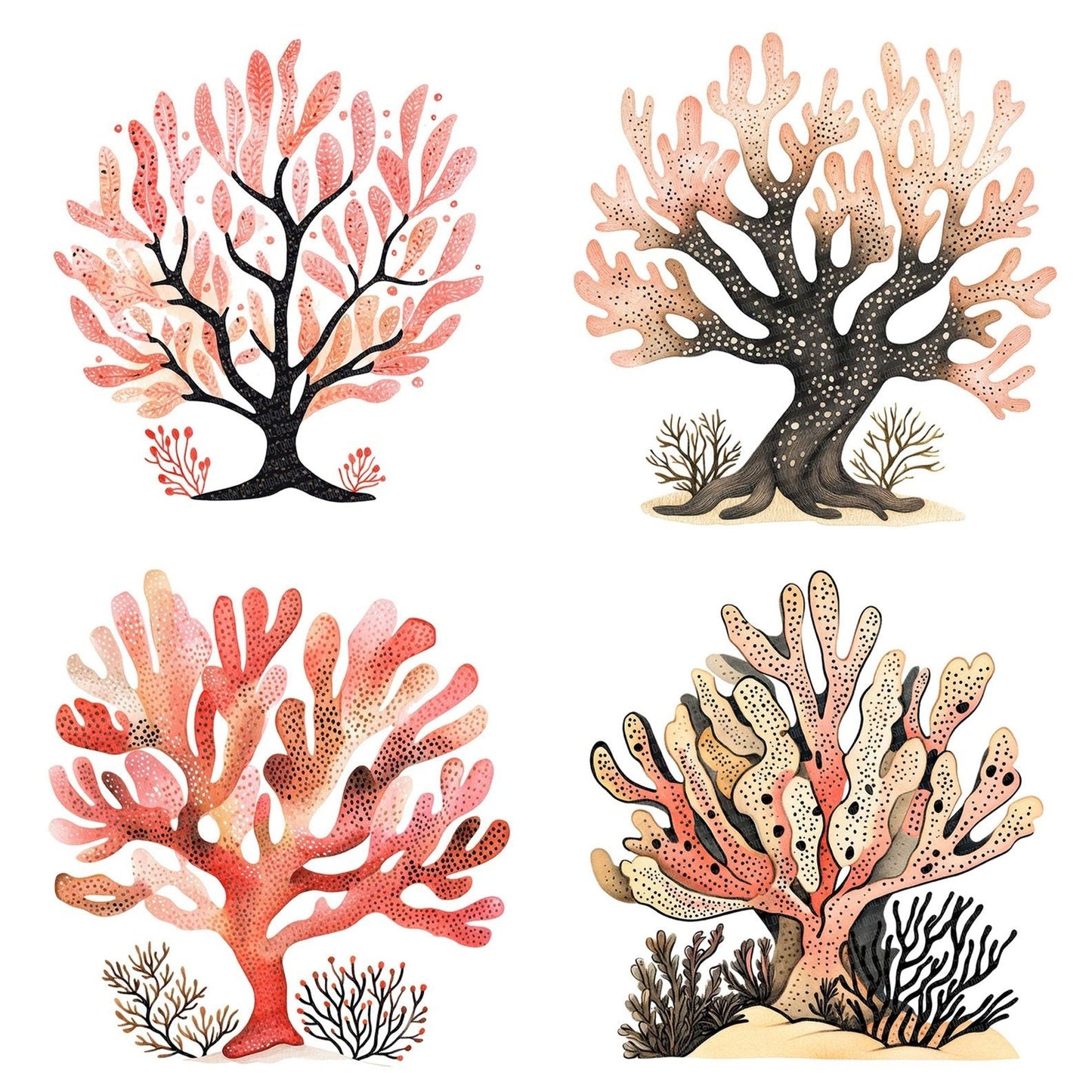 Folk Coral Tree Cluster Clipart Set (DDD005550)