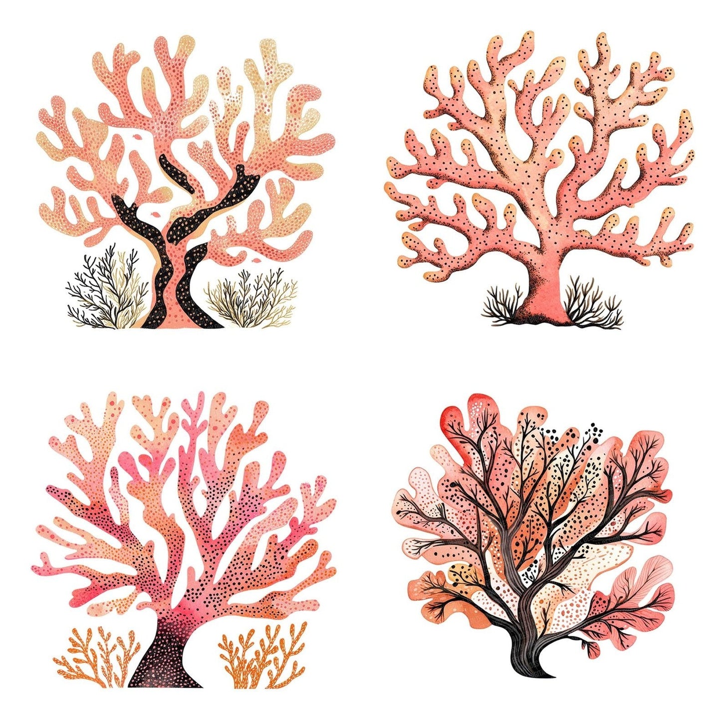 Folk Coral Tree Cluster Clipart Set (DDD005550)