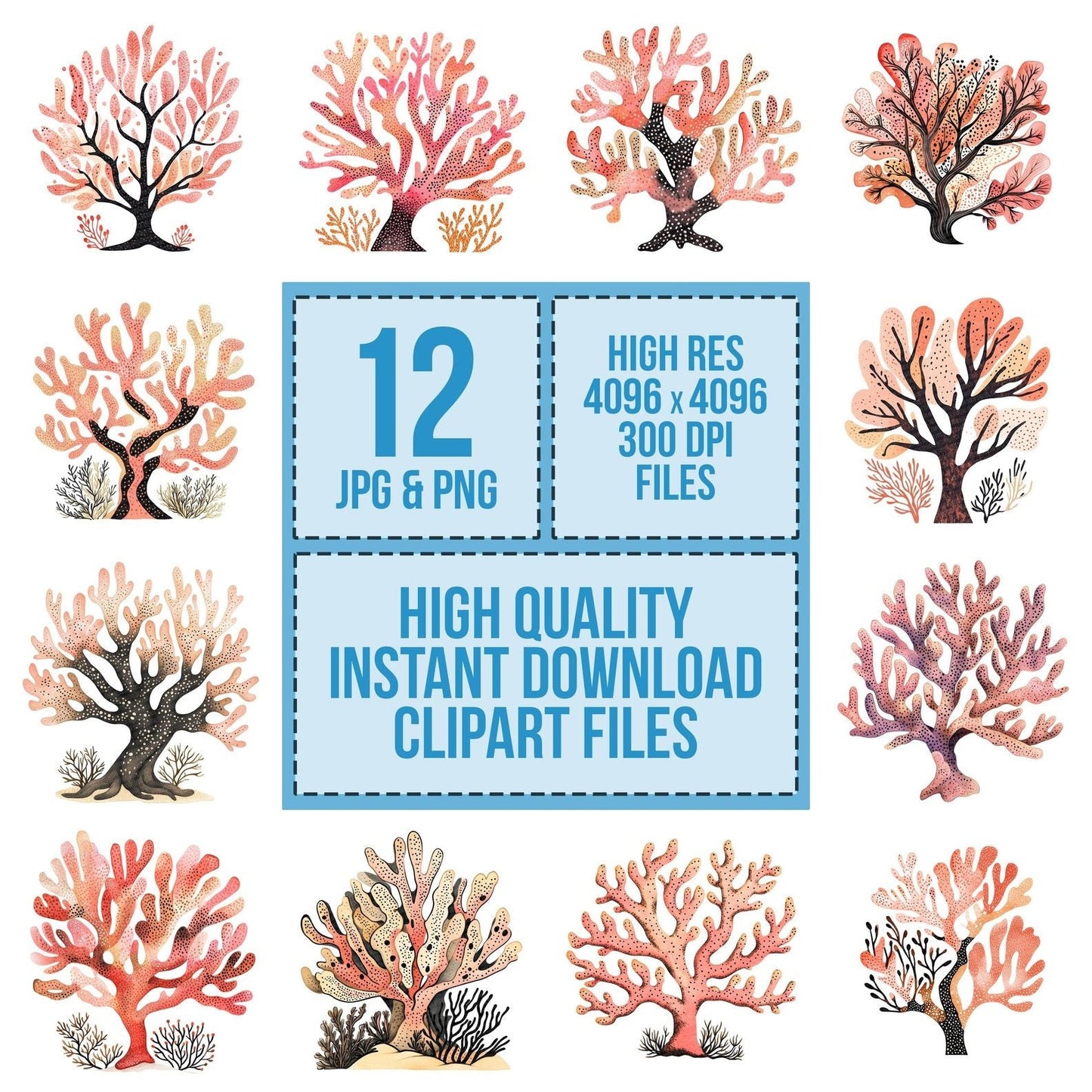 Folk Coral Tree Cluster Clipart Set (DDD005550)