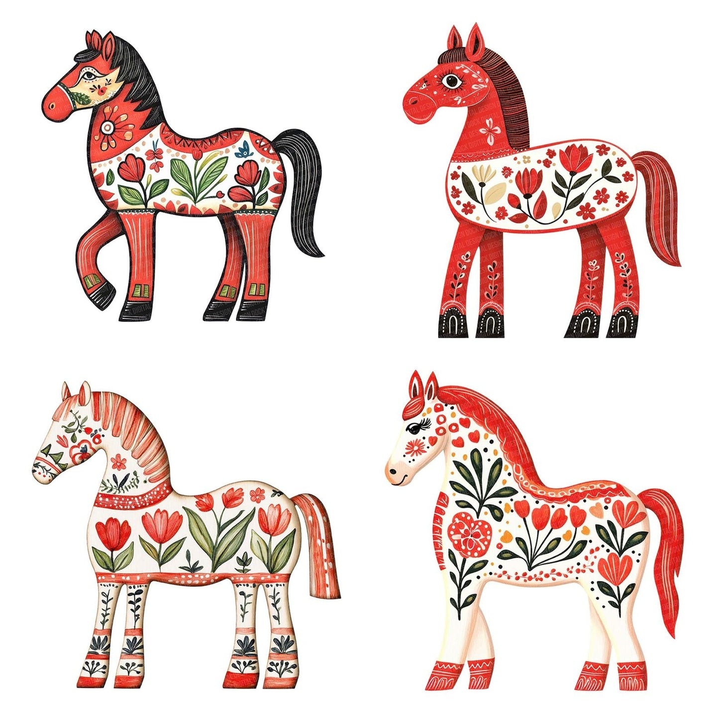Folk Dala Horse Clipart Set (DDD005554)