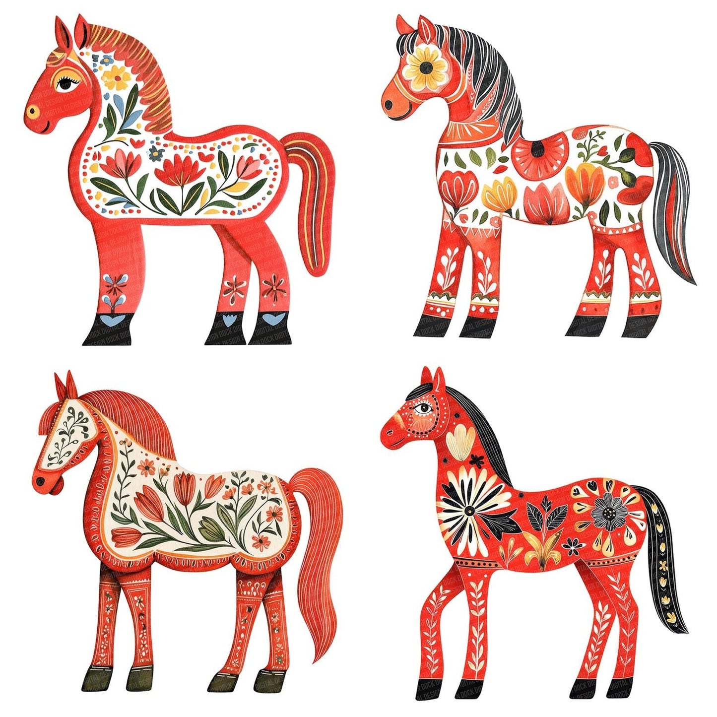 Folk Dala Horse Clipart Set (DDD005554)