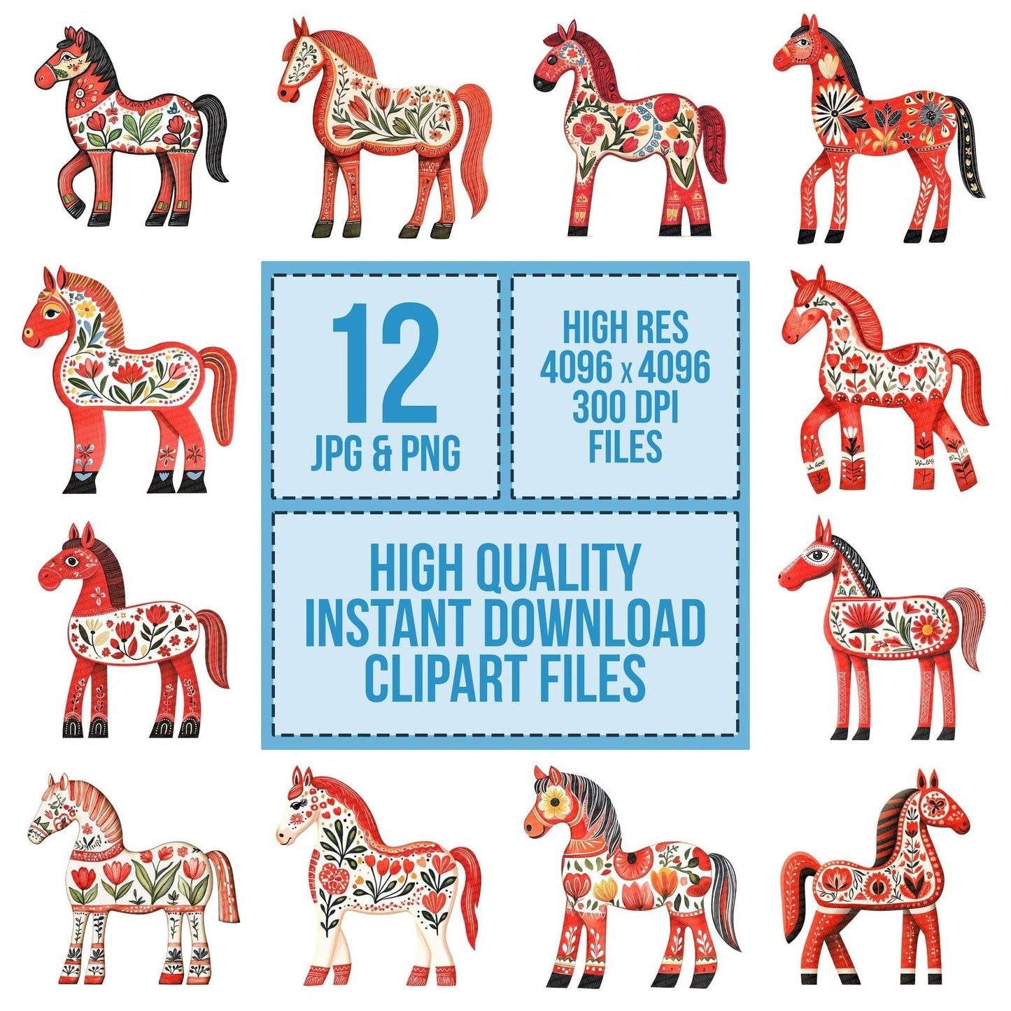 Folk Dala Horse Clipart Set (DDD005554)