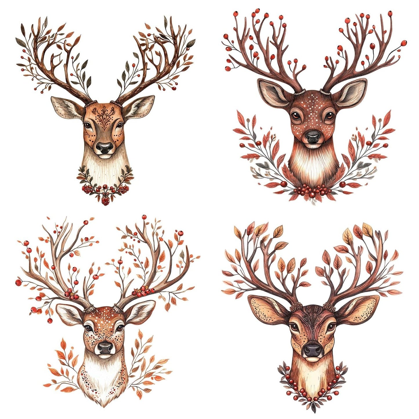 Folk Deer with Antlers Clipart Set (DDD005556)