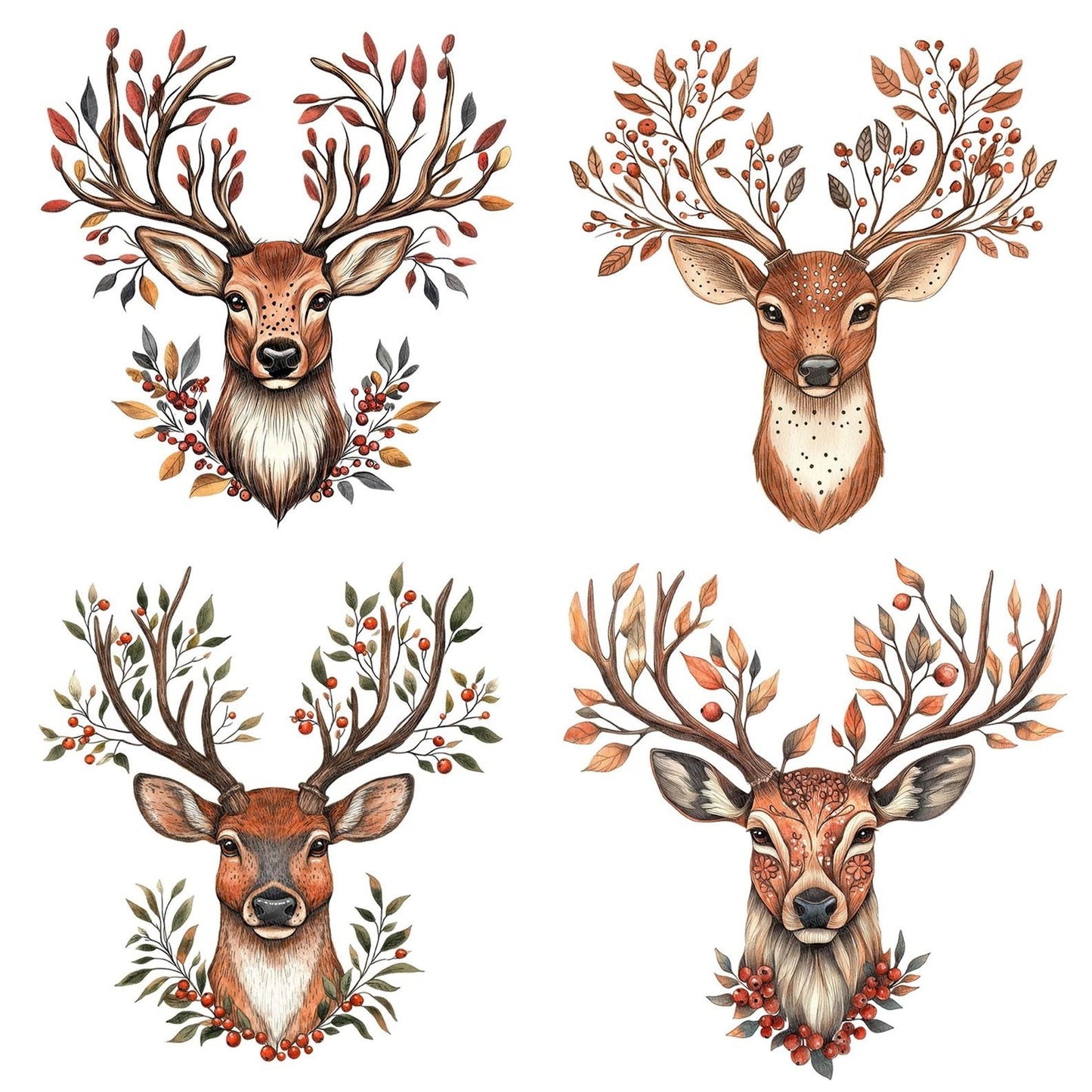Folk Deer with Antlers Clipart Set (DDD005556)