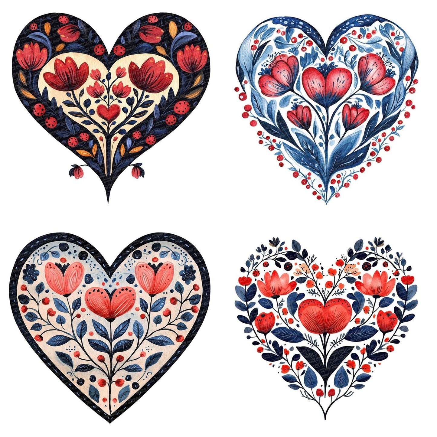 Folk Floral Heart Clipart Set (DDD005560)