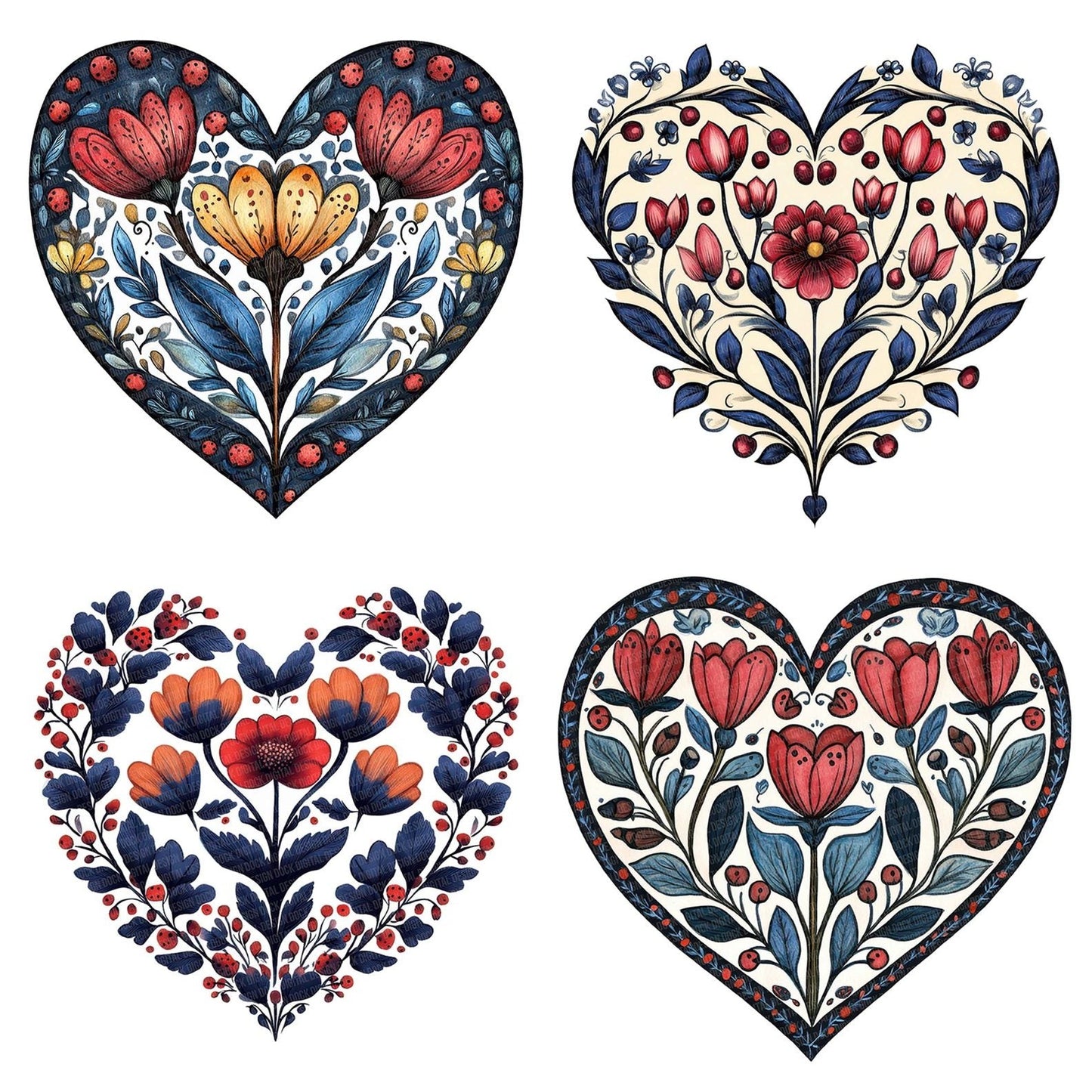 Folk Floral Heart Clipart Set (DDD005560)