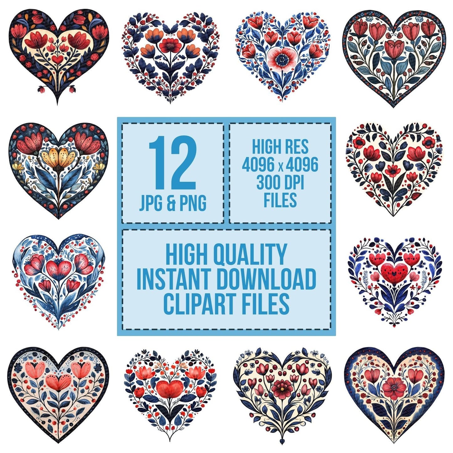Folk Floral Heart Clipart Set (DDD005560)