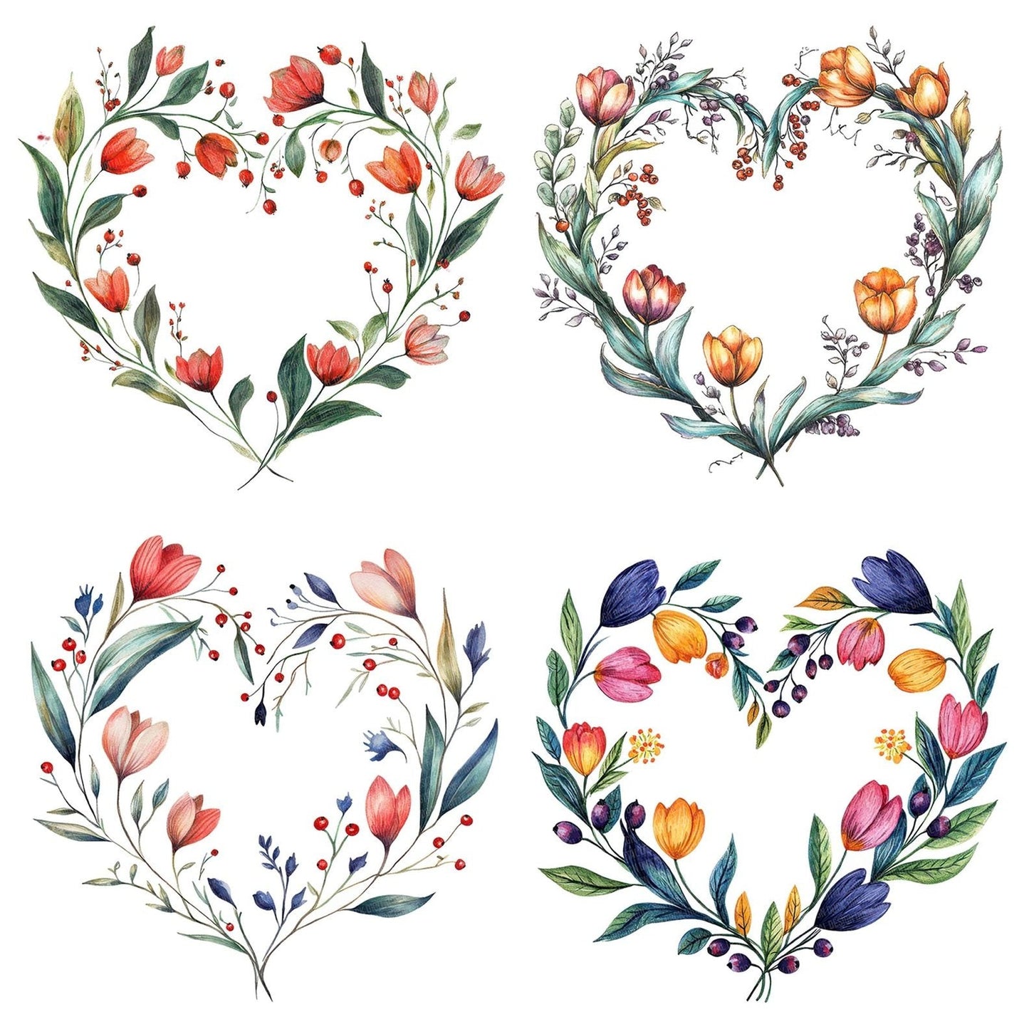 Folk Floral Heart Wreath Clipart Set (DDD005561)