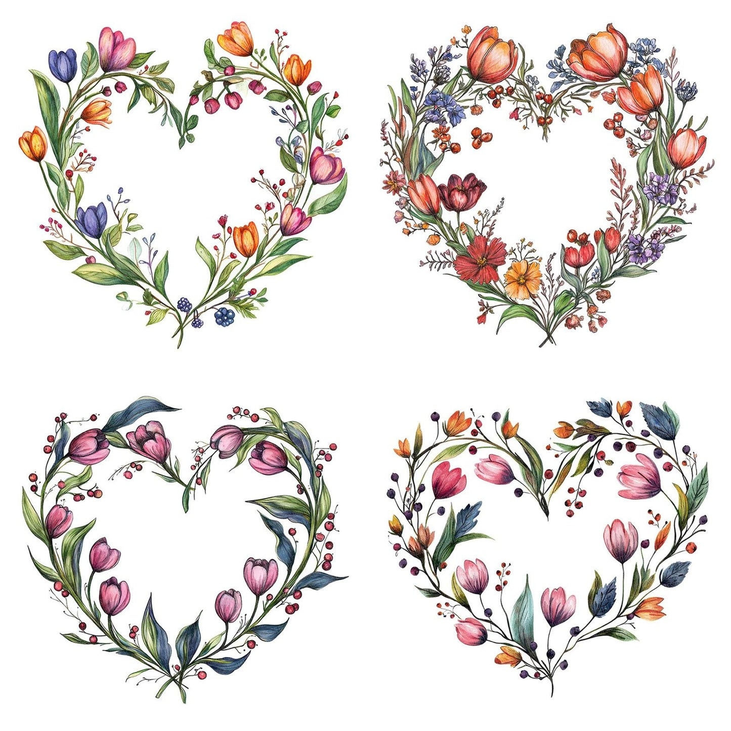 Folk Floral Heart Wreath Clipart Set (DDD005561)