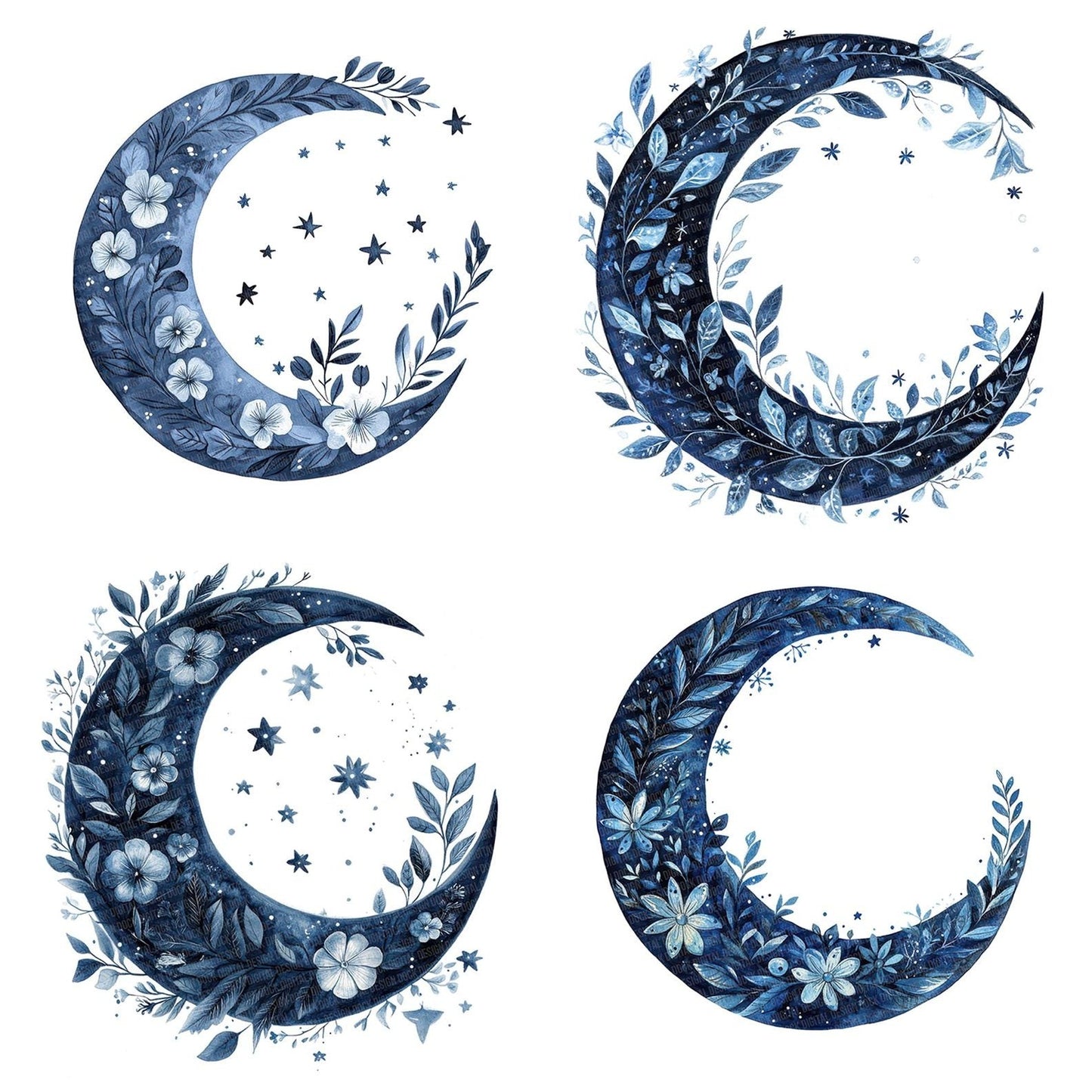 Folk Floral Moon Clipart Set (DDD005562)