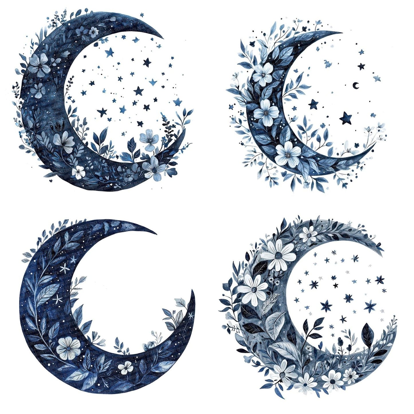 Folk Floral Moon Clipart Set (DDD005562)