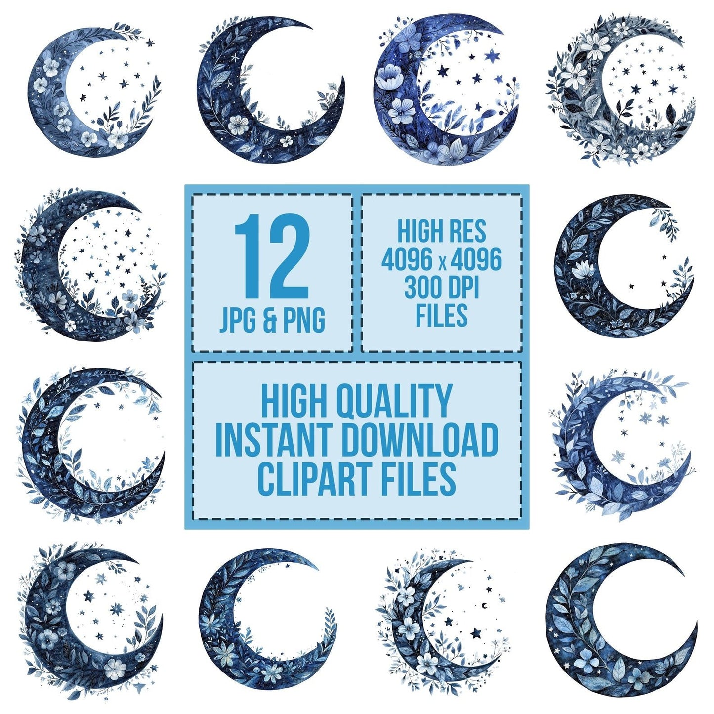 Folk Floral Moon Clipart Set (DDD005562)