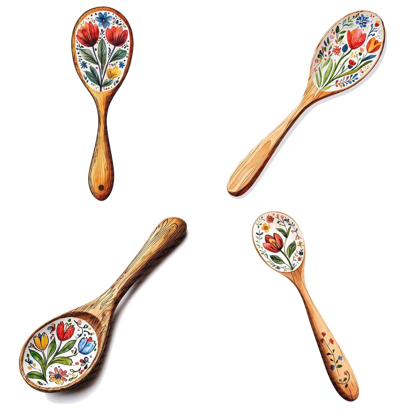 Folk Floral Spoon Clipart Set (DDD005565)