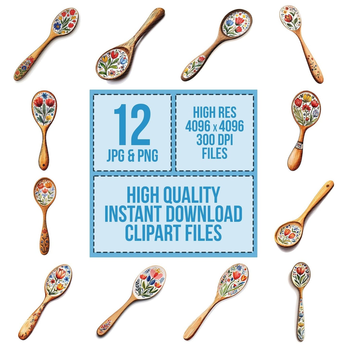 Folk Floral Spoon Clipart Set (DDD005565)
