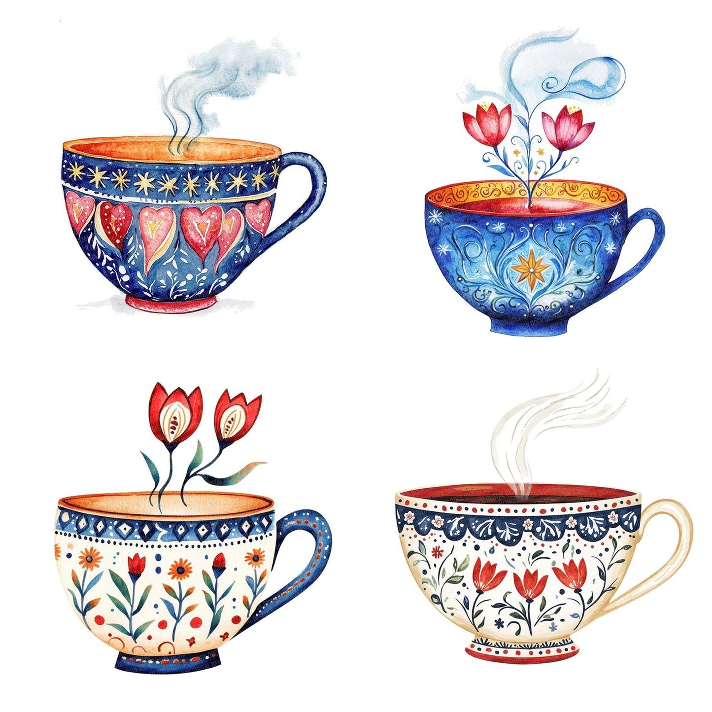 Folk Floral Teacup Clipart Set (DDD005566)
