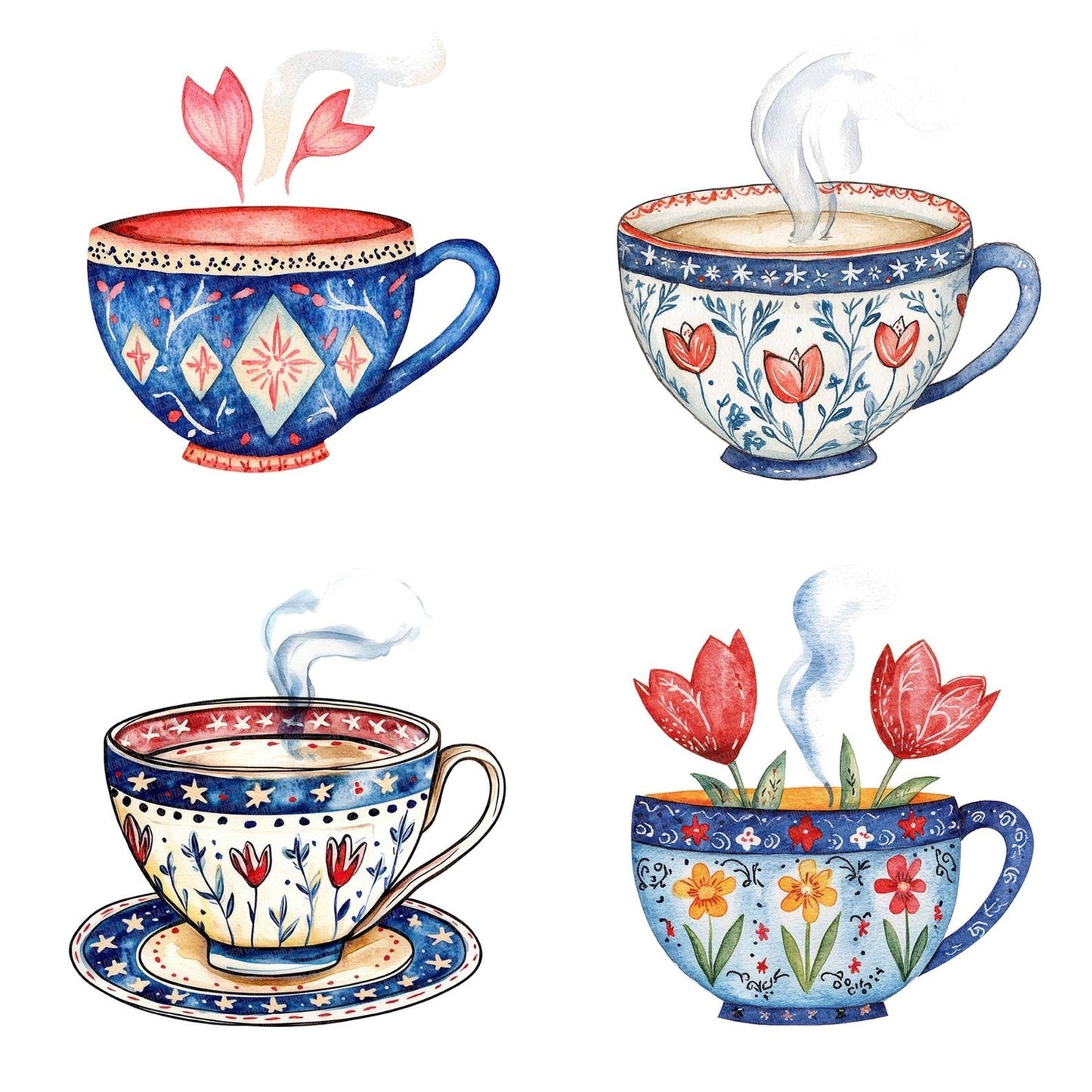 Folk Floral Teacup Clipart Set (DDD005566)