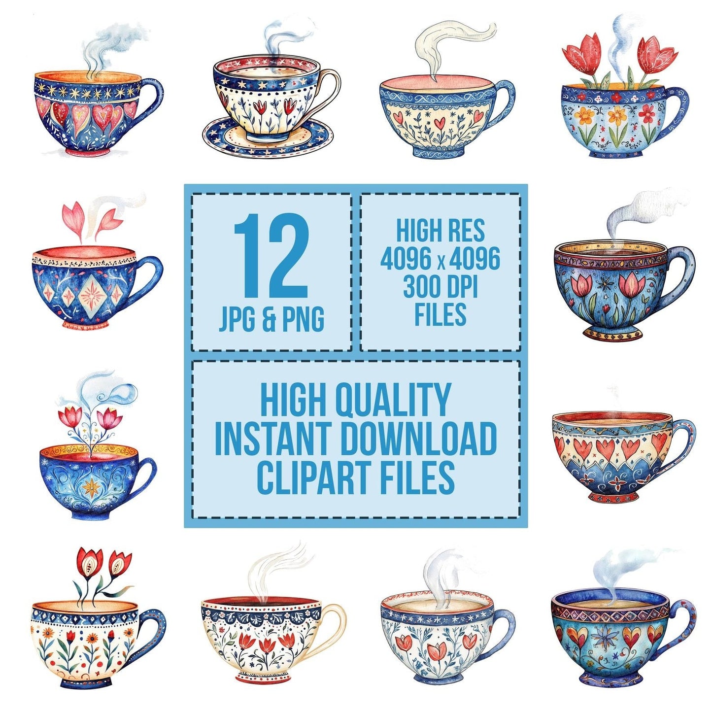 Folk Floral Teacup Clipart Set (DDD005566)